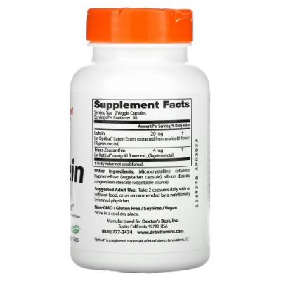 Doctor's Best, Лютеин, Lutein with OptiLut, 10 мг, 120 капсул