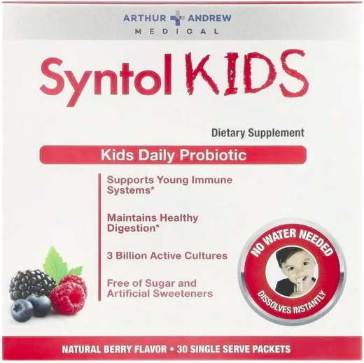 Arthur Andrew Medical, Syntol Kids, пробиотик для детей, вкус ягодный, 30 пак, срок до 10/25
