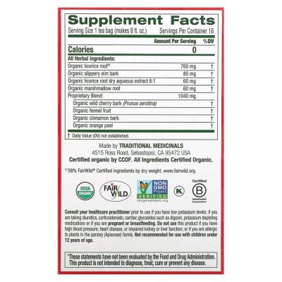 Organic Throat Coat, чай для здоровья горла со скользким вязом, без кофеина, 16 чайных пакетиков