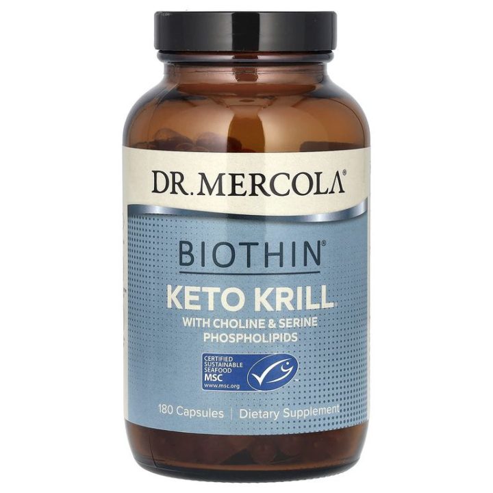 Dr. Mercola, Keto Krill, кето-криль с фосфолипидами холина и серина, 180 капсул