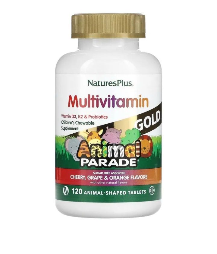 Nature's Plus, Мультивитамины для детей Animal Parade Gold, со вкусом вишни, винограда, апельсина, 120 таблеток