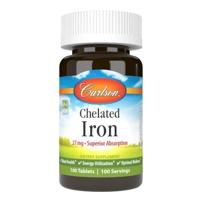 Carlson, Хелатное железо, Iron Chelated, 27 мг, 100 таблеток