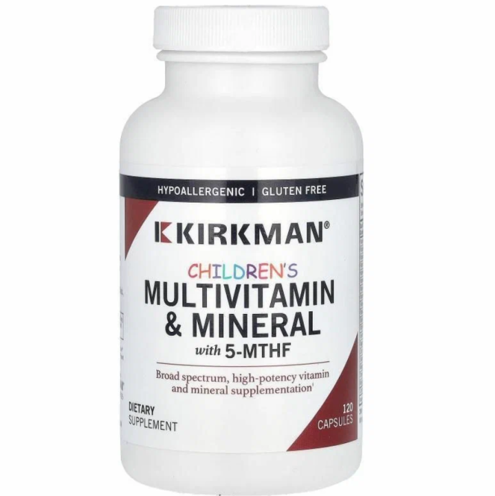 Kirkman, Childrens Multivitamin & Mineral, мультивитамины и минералы для детей с 5-МТГФ, 120 капсул