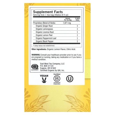 Yogi Tea, чай с лимоном и имбирем, поддержка пищеварения, без кофеина, 16 чайных пакетиков