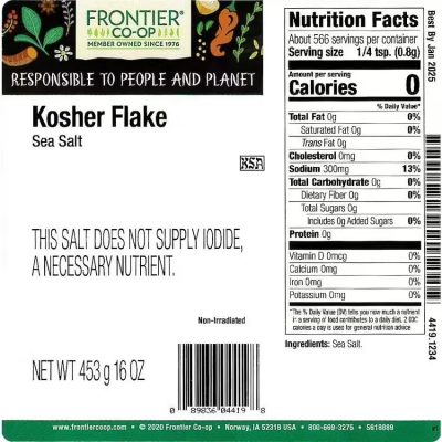 Frontier Co-Op, Kosher Flake Sea Salt, кошерная морская соль, хлопья, 453 г