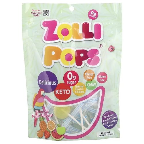 Zollipops, Леденцы "Чистые зубы" на палочке, без сахара, вкус тропических фруктов, 22-24 леденца