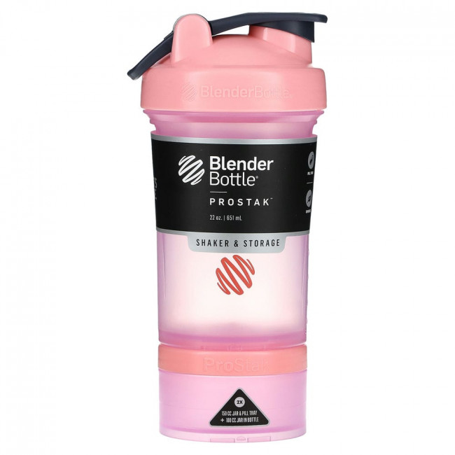Шейкер спортивный + таблетница, Blender Bottle, Prostak, розовый, 651 мл (22 унции)