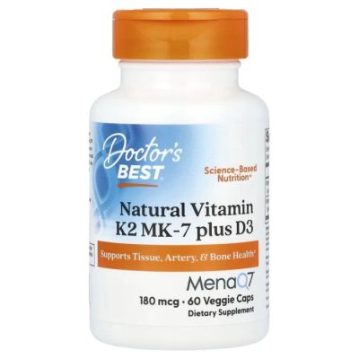Doctor's Best, витамин K2, 180 мкг в форме MK-7 + витамин Д3, 60 капсул