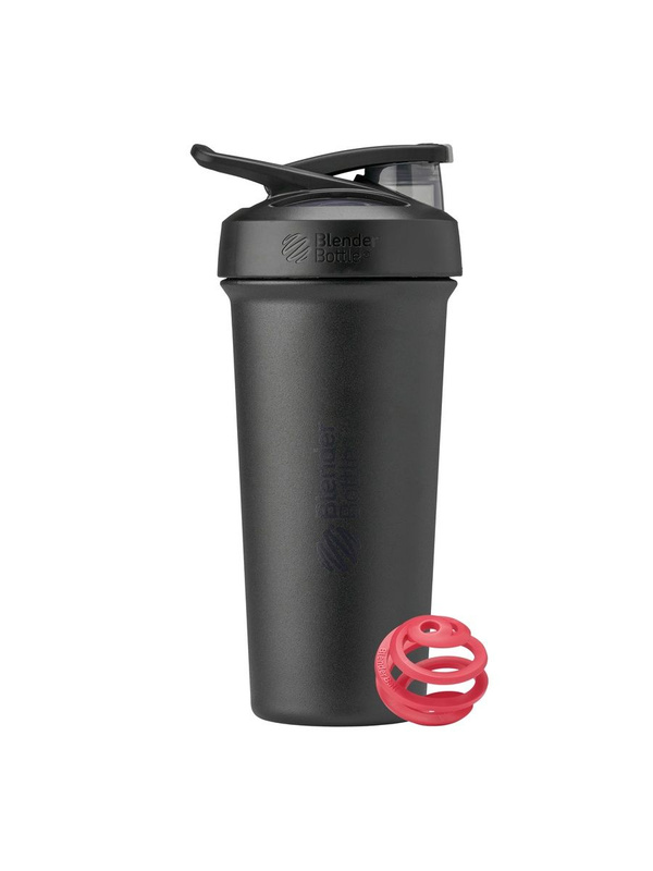 Blender Bottle, Шейкер спортивный, Stainless Sleek Sport, цвет шейкера All Black (черный), цвет шарика Red (красный), 740 мл (25 унций)