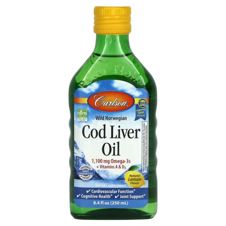 Carlson Labs, Cod Liver Oil, Масло печени дикой норвежской трески, вкус лимона, 250 мл