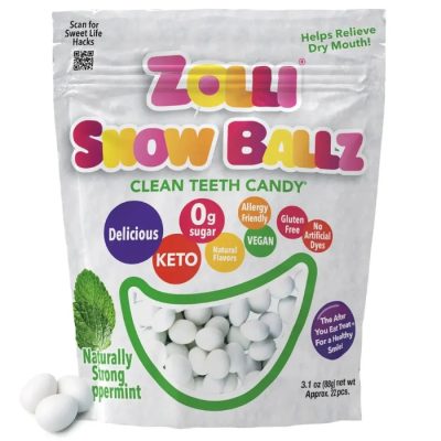 Zollipops, Леденцы, Zolli Snow Ballz, без сахара, вкус перечной мяты, 22 шт, 88 гр
