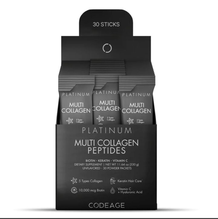 Codeage, Платинум мультиколлагеновые пептиды, без добавок, 30 пак по 11г