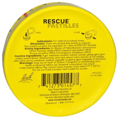 Bach, RESCUE REMEDY, Успокаивающие пастилки, природное снятие напряжения, вкус черная смородина 50 г