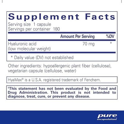 Pure Encapsulations, Hyaluronic Acid, Гиалуроновая кислота, 180 капсул