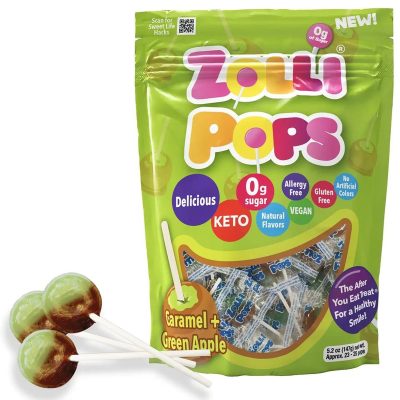 Zollipops, Леденцы "Чистые зубы" на палочке, без сахара, зеленое яблоко с карамелью, 23-25 леденца