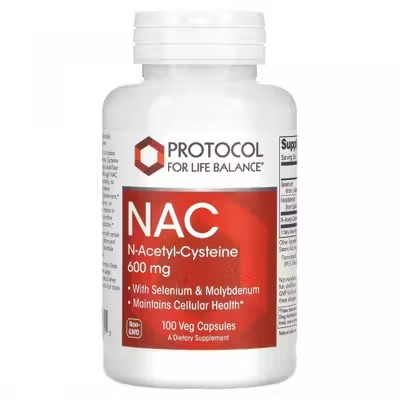 Protocol for Life Balance, NAC, N-ацетил-цистеин, 600 мг, 100 вегетарианских капсул