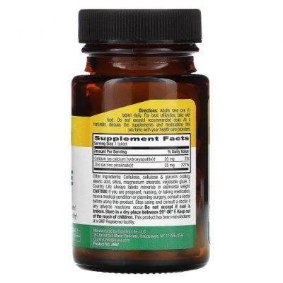 Country Life, Цинк пиколинат, Zinc Picolinate, 25 мг, 100 таблеток - срок до 1/25