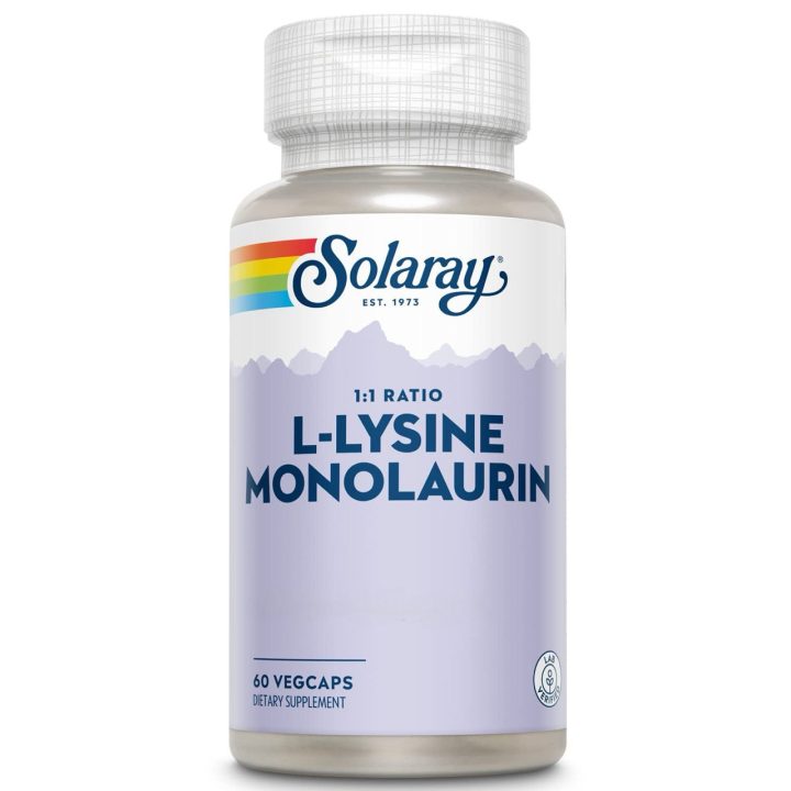 Solaray, L-Lysine Monolaurin, L-лизин и монолаурин, в соотношении 1:1, 60 вегетарианских капсул