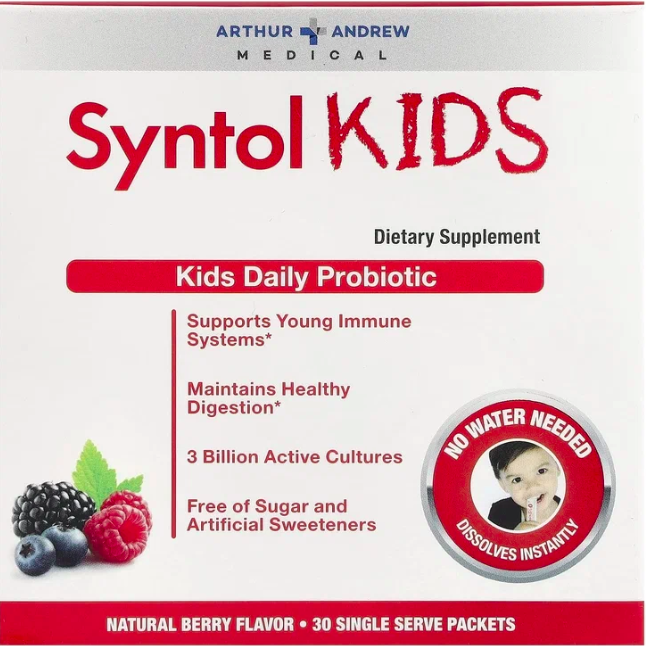 Arthur Andrew Medical, Syntol Kids, пробиотик для детей, ягодный вкус, 30 порционных пакетиков