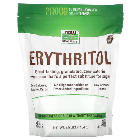 NOW Foods, Эритритол, Erythritol, Сахарозаменитель, подсластитель без калорий, 1134 г