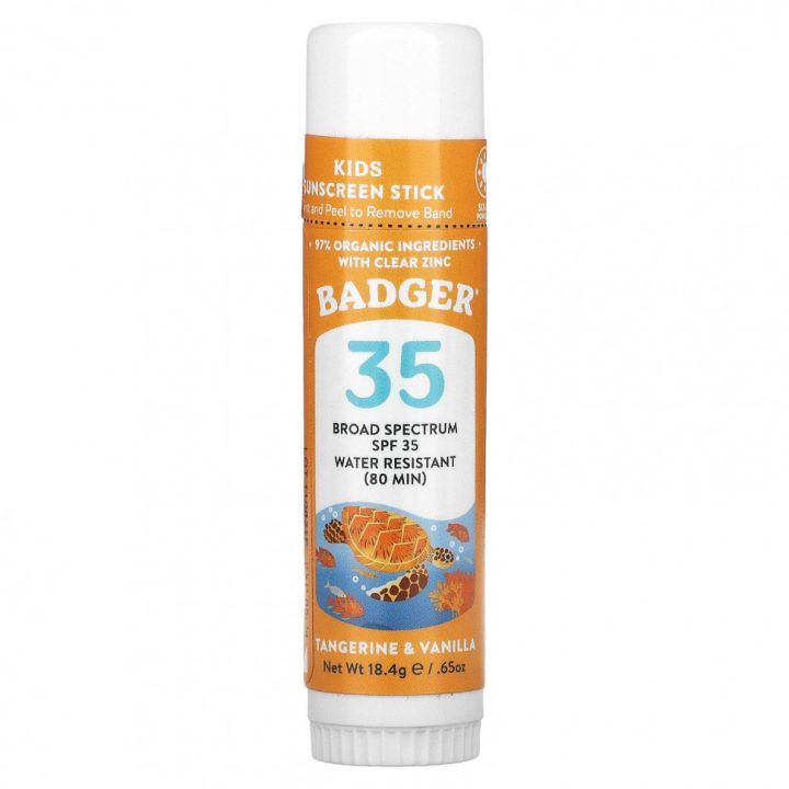 Badger, стик для лица и губ, SPF 35, солнцезащитное средство для детей, мандарин и ваниль, 18,4 г