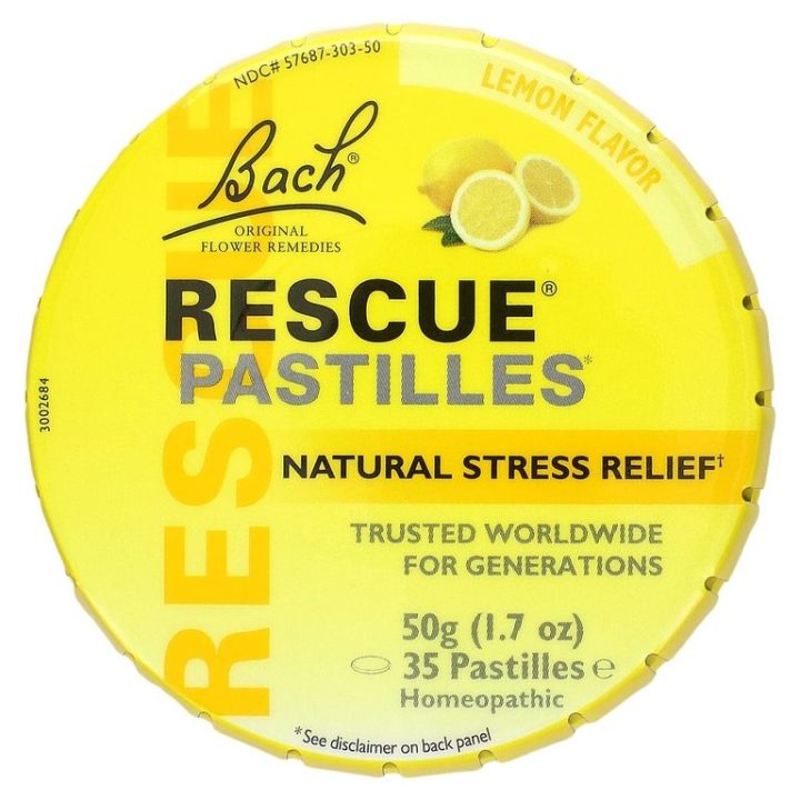 Bach, RESCUE REMEDY, Успокаивающие пастилки, лимон, 50 г до 02/26