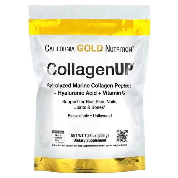 California Gold, Collagen UP, Коллаген морской, c гиалуроновой кислотой и витамином C, 206гр