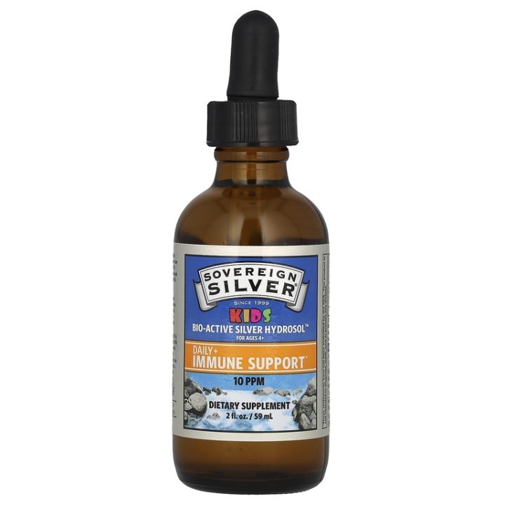 Sovereign Silver, Kids Bio-Active Silver Hydrosol, коллоидное серебро, поддержка иммунитета для детей от 4 лет, 10 мкг/мл, 59 мл