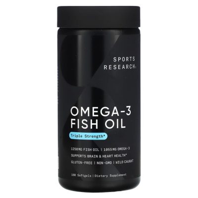 Sports Research, Omega 3 Fish Oil, Рыбий жир с омега-3, тройной силы, 180 мягких таблеток