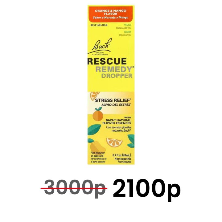 Bach, Rescue Remedy, капли для спокойствия и уверенности, апельсин и манго, 20 мл - до 08/26