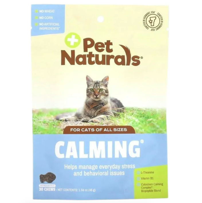Pet Naturals, Calming for Cats, успокоительное средство для кошек, 30 жеват таблеток, срок до 10/25