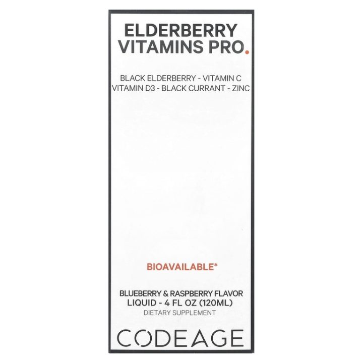Codeage, Elderberry Vitamins Pro, бузина и иммунный комплекс, голубика и малина, 120 мл