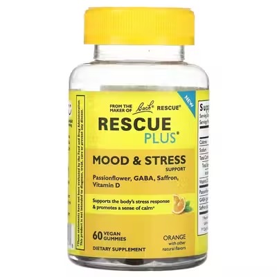 Bach, Rescue Plus, поддержка настроения и реакции на стресс, вкус апельсина, 60 жевательных таблеток