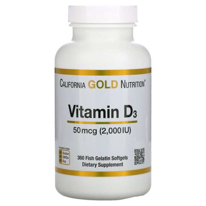 California Gold Nutrition, Витамин D3, 50 мкг (2000 МЕ), 360 капсул из рыбьего желатина