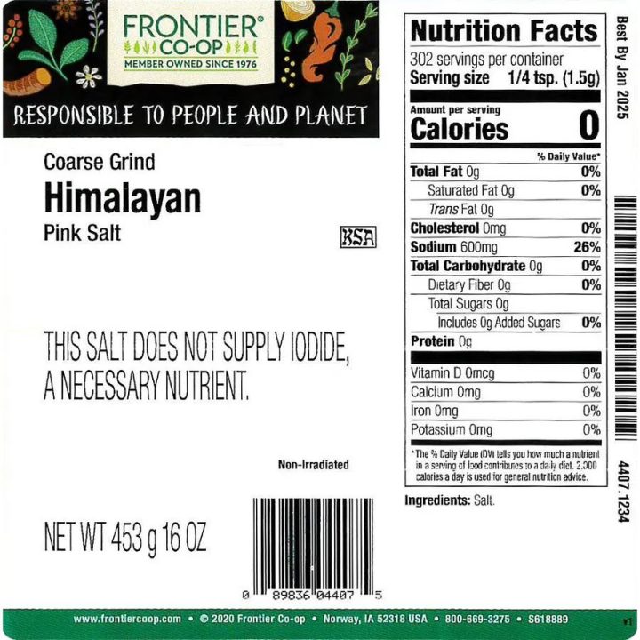 Frontier Co-Op, гималайская розовая соль крупного помола, 453 г ДИСКОНТ