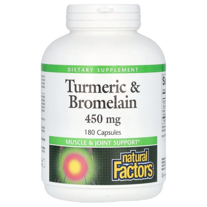 Natural Factors, Turmeric & Bromelain, Куркума и бромелаин, 450 мг, 180 капсул