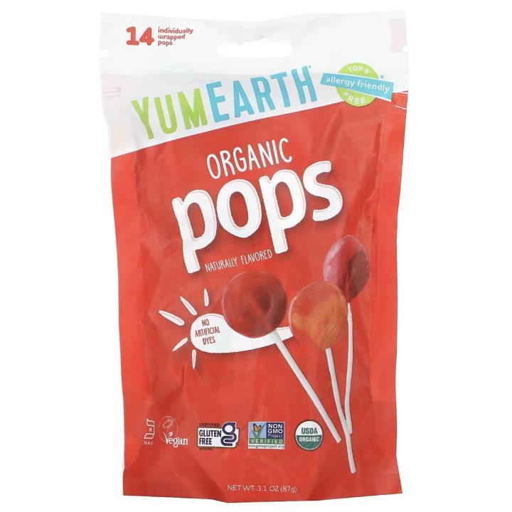 YumEarth, органические леденцы, ассорти, без глютена, Organic Pops, 14 леденцов