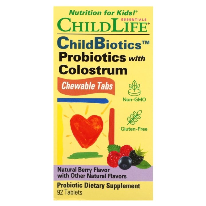 ChildLife, ChildBiotics Probiotics with Colostrum, пробиотик+молозиво д/детей, ягоды, 92 жев таб