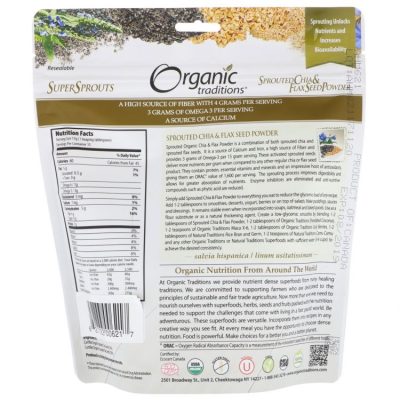 Organic Traditions, Порошок из пророщенных семян чиа и льна, 227 г