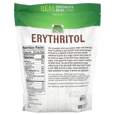 NOW Foods, Эритритол, Erythritol, Сахарозаменитель, подсластитель без калорий, 1134 г