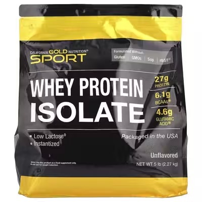 California Gold Nutrition, Sport, изолят сывороточного протеина, без добавок, 2,27 кг