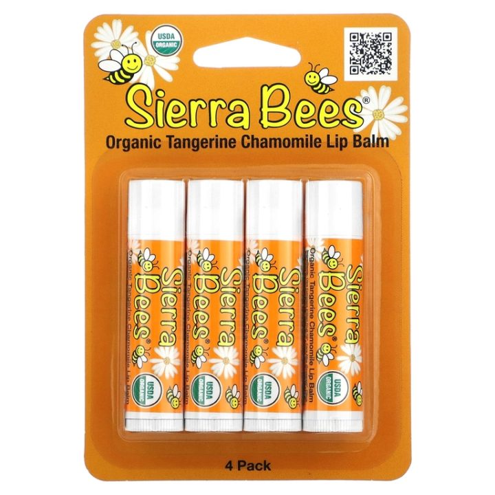 Sierra Bees, набор органических бальзамов для губ, мандарин и ромашка, 4 штуки