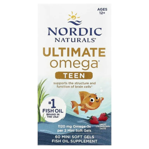 Nordic Naturals, Омега-3 для подростков от 12+ лет, 1120мг, вкус клубники, 60капс