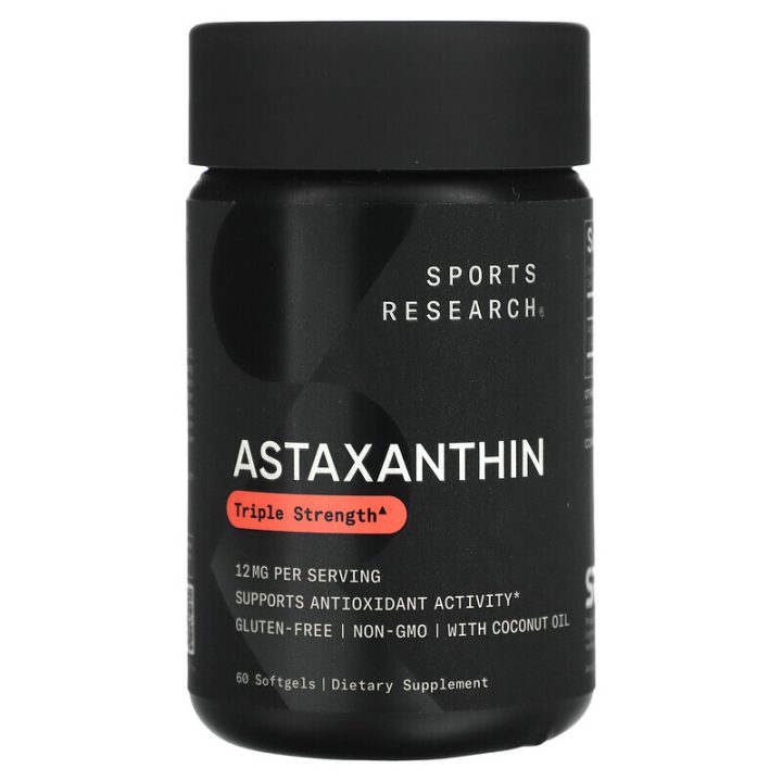 Sports Research, Astaxanthin, Астаксантин тройной силы, 12 мг, 60 таблеток