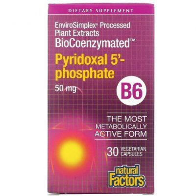 Natural Factors, BioCoenzymated, B6, пиридоксал-5-фосфат, 50 мг, 30 капсул