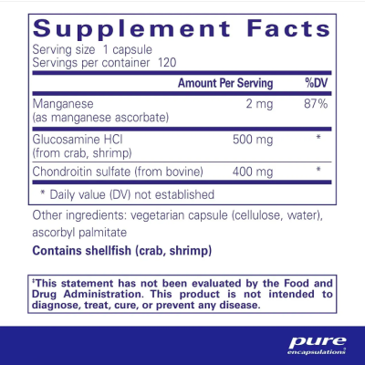 Pure Encapsulations, Глюкозамин и хондроитин с марганцем, 120 капс до 05/26