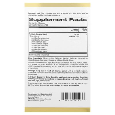 California Gold Nutrition, Пробиотики LactoBif, 30 млрд КОЕ, 120 вегетарианских капсул