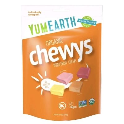 YumEarth, Органические фруктовые жевательные конфеты, лимон, апельсин, клубника, вишня, 142 г