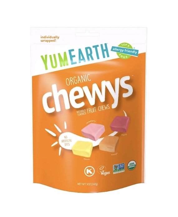 YumEarth, Органические фруктовые жевательные конфеты, лимон, апельсин, клубника, вишня, 142 г