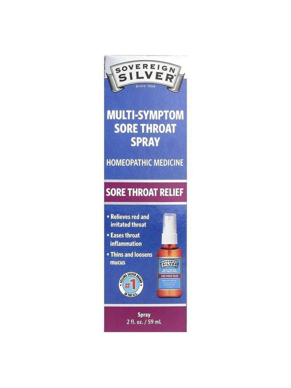Sovereign Silver, Throat Spray Multi-Symptom, спрей от боли в горле при нескольких симптомах, 59 мл